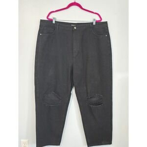 PrettyLittleThing Black Distressed Mom Jeans Ripped Knee High‎ Waist Denim Sz 18